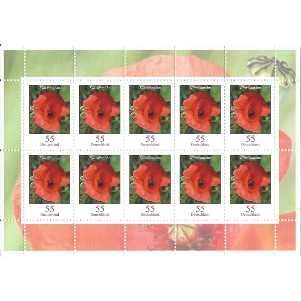 Mi.Nr. 2472 postfrischer 10-er-Bogen Klatschmohn.
