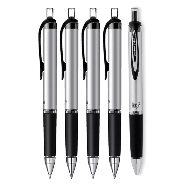 5 Uni-Ball Signo 207 Gel Impact RT Retractable Gel Pen, 1.0mm, Bold, Black Ink