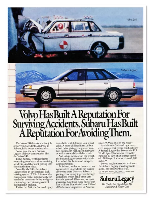 Subaru Legacy Building a Better Car Vintage 1990 Full-Page Magazine Auto Ad