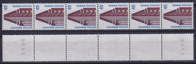 Bund 1379 v RM 6er Streifen mit ungerader/gerader 4 stellige Nummer SWK 40 Pf **