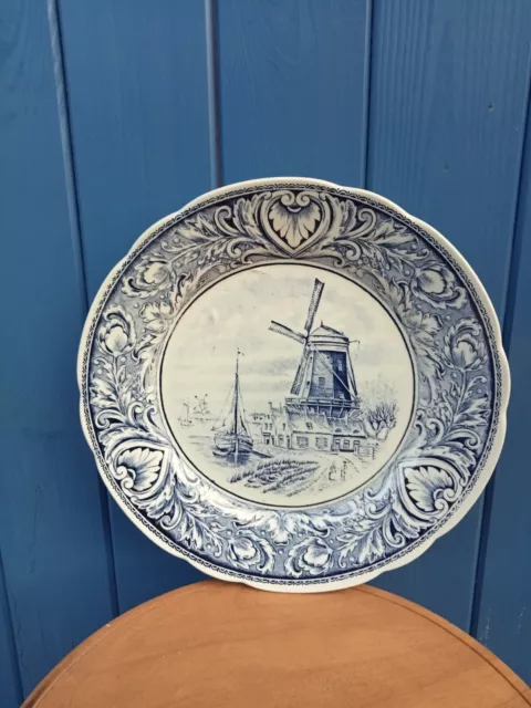 Delfts Boch Belgium, Royal Sphinx 8" Wall Plate Charger, Windmill & Boat