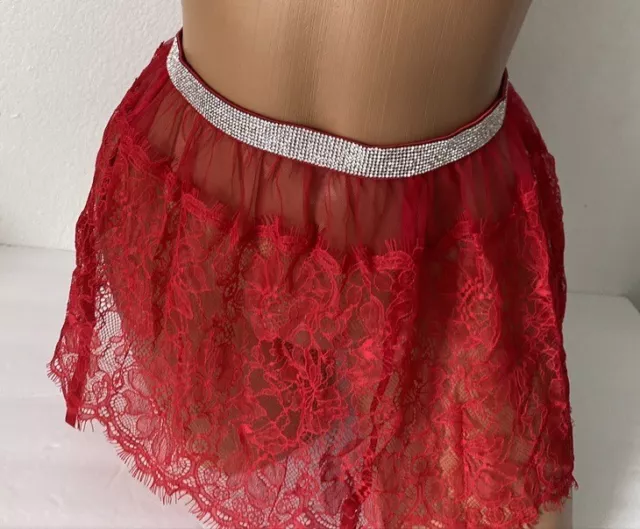 Victoria Secret Very Sexy Bling Garter Belt Red Lace Skirt New XS/S,  M/L