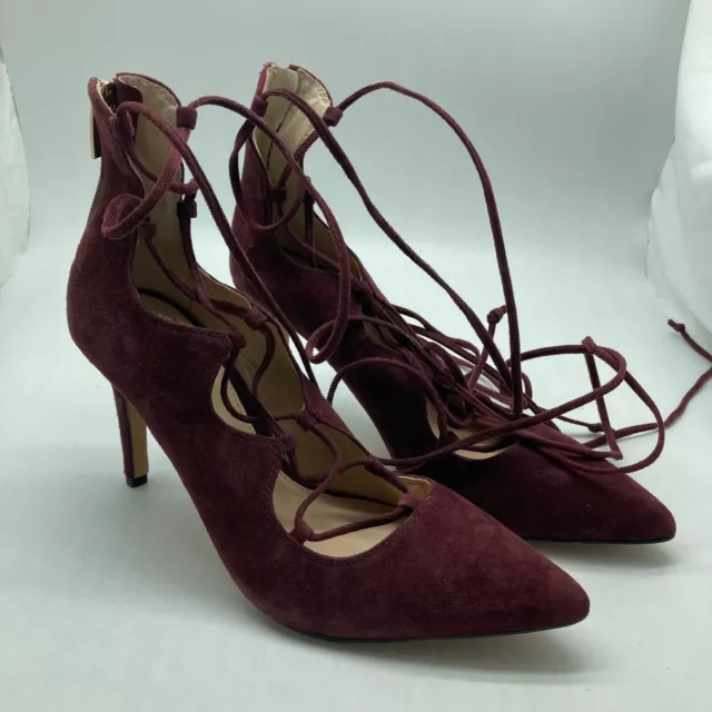 Vince Camuto 7.5 Med. Barsha Lace Up Wine Suede Leather Heels