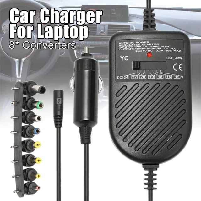 80W 12V DC Car Charger Laptop Notebook Power Supply Adapter Universal XL