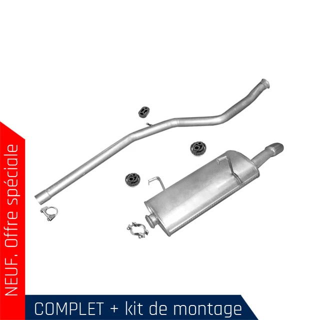 Échappement Complet Pour Peugeot 306 1.4 à 1.9 D Hayon - Acier Aluminisé, Tuyau Chrome, Kit Montage