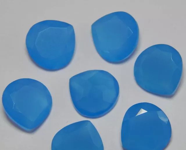 Natural Blue Chalcedony Heart Shape 10MM To 15MM Facted Cut Loose Gemstones