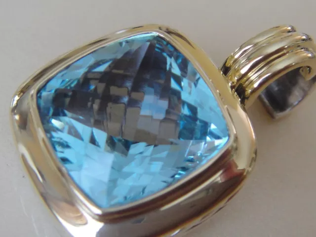 $1925 David Yurman 18K , Ss Large Albion Blue Topaz Enhancer.