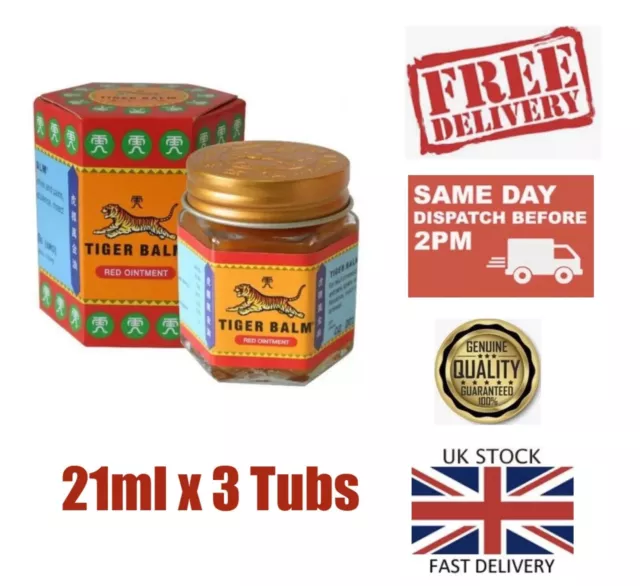 21Ml X 3 Tubs Red Balm Tiger Large Pain Relief Ointment