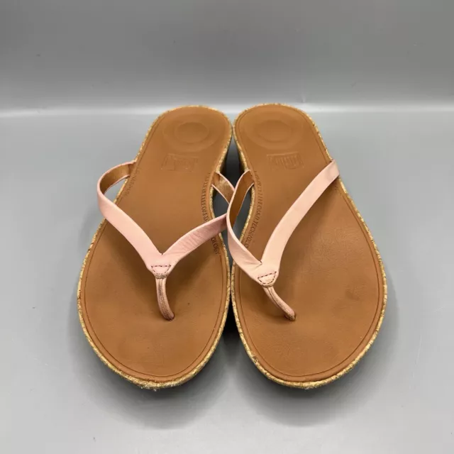 FitFlop Linny Cork Wedge Sandals Size UK 4 Thong Toe Post Flip Flop Pink