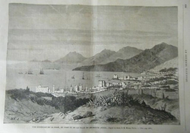 GRAVURE SUR BOIS 19è RADE PORT VILLE DE BEYROUTH LIBAN