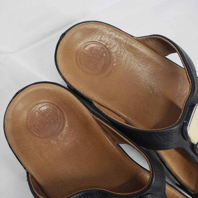 Fitflop leather slip on wedge sandal black gem embellished 8 3