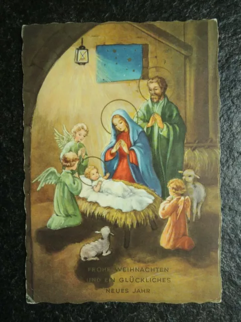 Alte AK , Maria mit Jesuskind und Engeln in der Weihnachtskrippe , (F817)