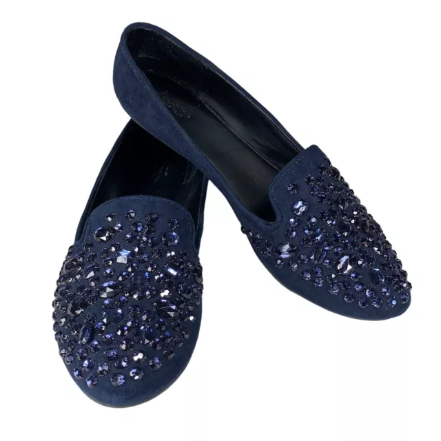 Simply Vera Vera Wang Women’s 7 Blue Embellished Slip On Shoes Flats Rhinestones