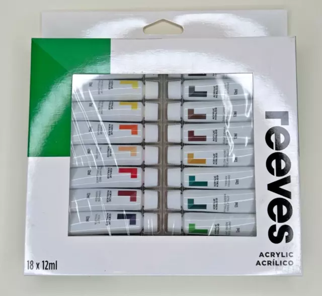 Reeves Acrylic Paint Artist Art and Craft 18 Piece Set High Quality Gloss Finish