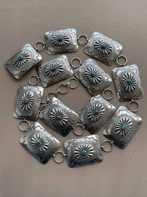 Vintage SOUTHWESTERN SNAKE EYE TURQUOISE CONCHO BELT Sterling Silver 36.5" - 5oz Vintage SOUTHWESTERN SNAKE EYE TURQUOISE CONCHO BELT Sterling Silver 36.5" - 5oz