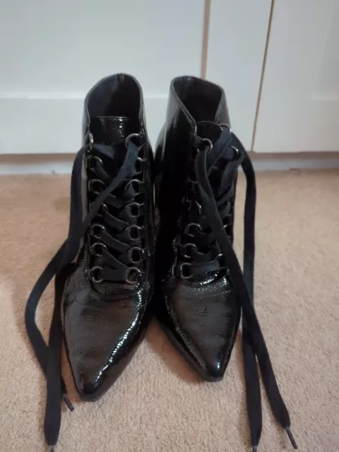 ZARA BLACK PATENT Leather Lace Up Ankle Boots Size 7 15.00