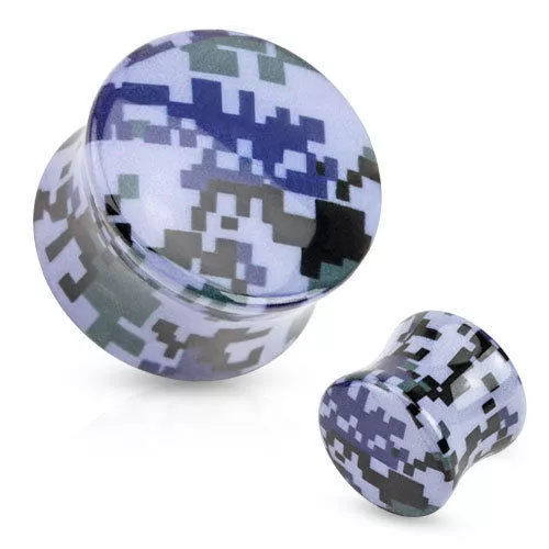 Flesh Oreille Tunnel Selle Plug Piercing Double Flared Camouflage Pixel Bleu