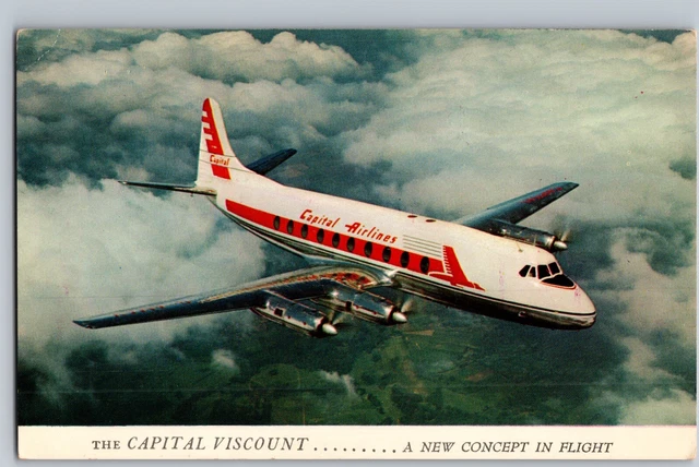 Aerial View Capital Airlines Viscount Turbo-Prop Plane in Flight Postcard