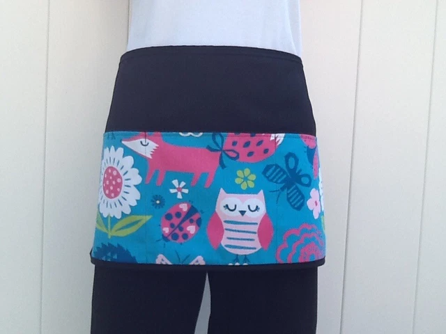 Owls / Flowers server waitress waist Half apron 3 Pockets restaurant cafe bar