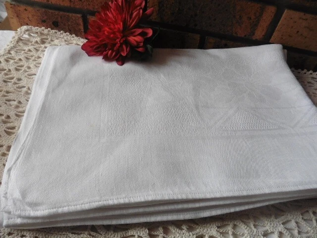 Nappe Et 9 Serviettes Damassé Blanc – Coton Lin, 160x260cm, Vintage