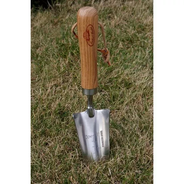 Stainless Steel Hand Trowel Transplanter - Ash Wood Handle - Kings Seeds