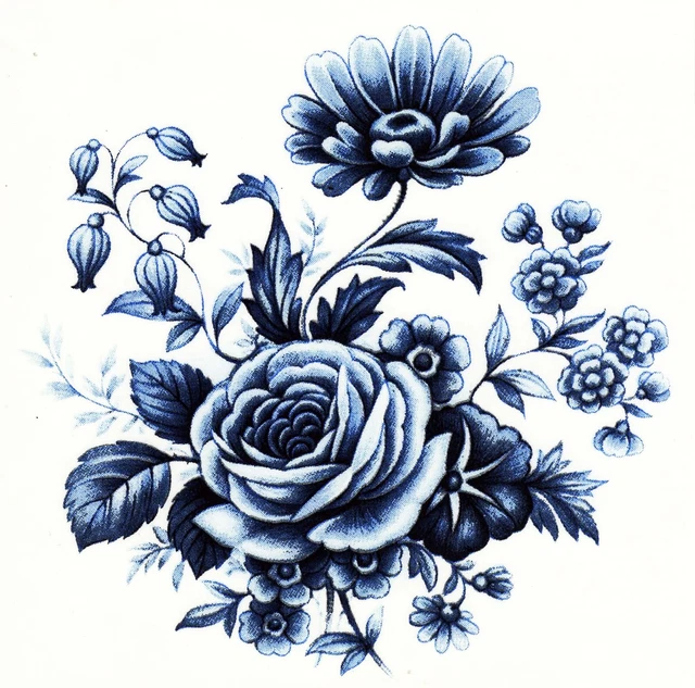Calcomanías de cerámica para tobogán acuático Delft azul rosa flores silvestres talla A buey