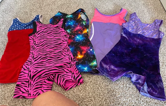 HUGE LOT 5 PRACTICE GYMNASTICS DANCE LEOTARDS biketard 8/10