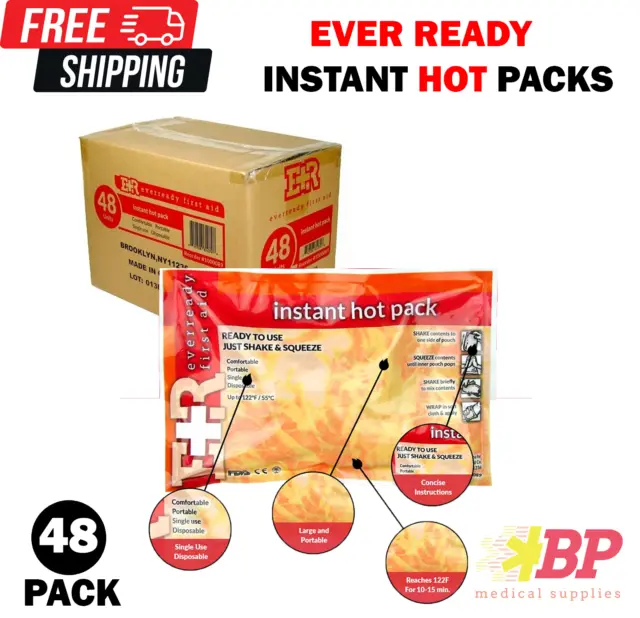 Ever Ready First Aid Disposable Instant Hot Pack 6" x 9" Ready to Use - 48 Pack