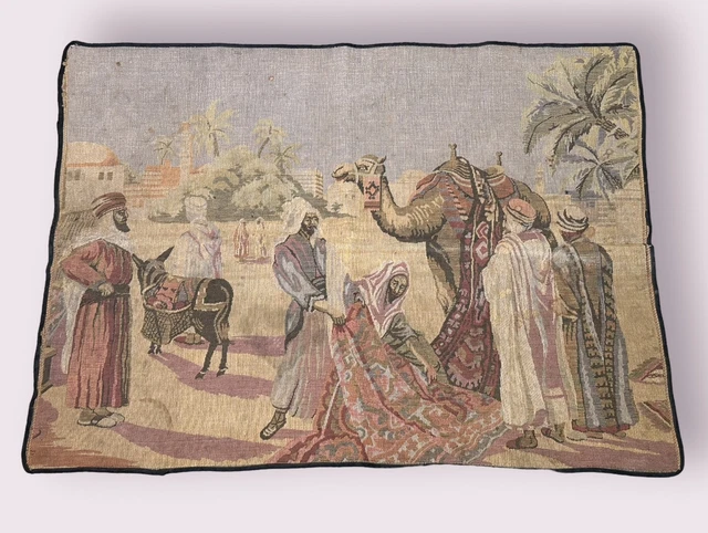 Vintage Middle Eastern Arab Traders Scene Wall Hanging Tapestry medieval ￼25x33”
