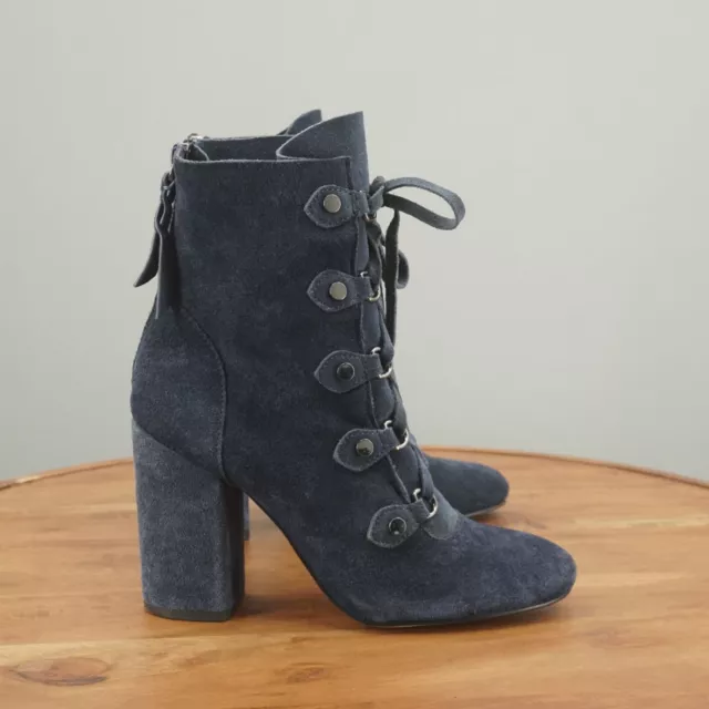 Splendid Womens Rosa Lace Up Grommet Ankle Boots Size 7.5 Blue Suede Heeled