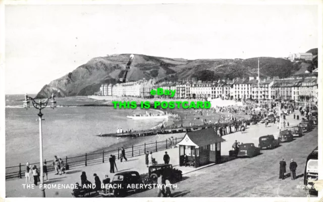 R606686 Promenade and Beach. Aberystwyth. W. 2629. Silveresque. Valentines. 1952