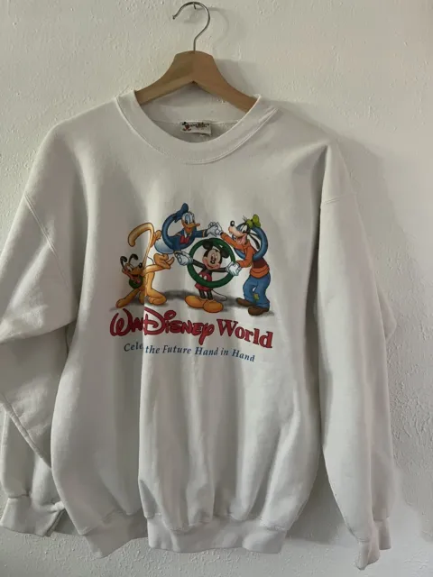 VTG Walt Disney World 2000 Mickey Mens M White Crew Neck Sweatshirt Pullover