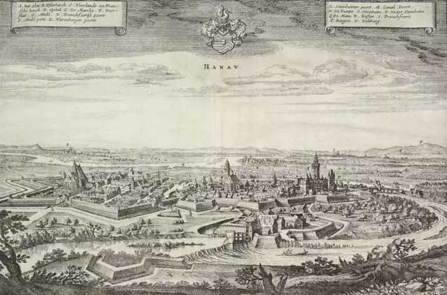 HANAU - Panoramaansicht - Merian - Kupferstich 1642