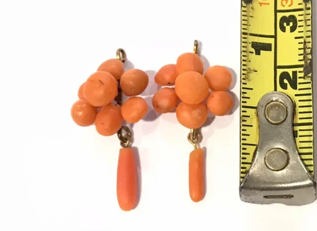 Antique Georgian Victorian Carved Coral Earrings For Repair