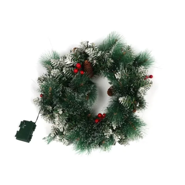 16" Wreath LED Artificial Spruce Christmas Snow Flocked Pine