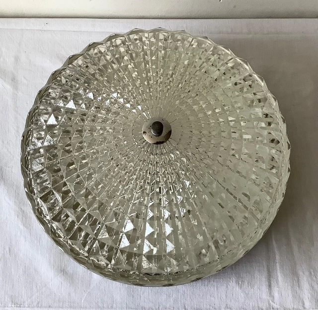 Ancien PLAFONNIER ou APPLIQUE Vintage en VERRE MOULÉ & METAL ARGENTÉ 5