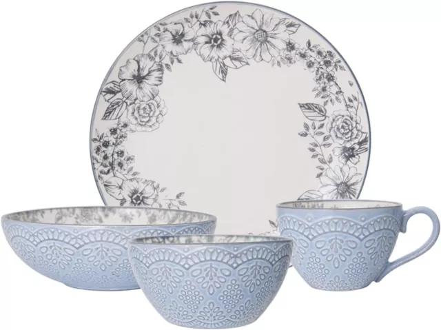 16-pc Stoneware Dinnerware Easter Set Spring Artesian Handmade Service for 4 -