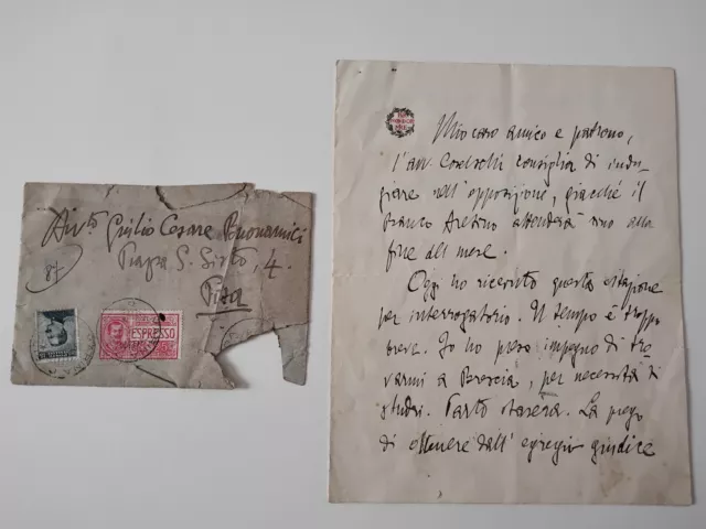 Lettera autografa di Gabriele D'Annunzio dell' otto settembre 1909.