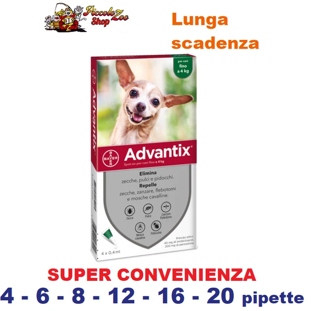 Advantix Bayer 0-4kg antiparassitario per cane fino 4kg 4- 6- 8-12-18-20 pipette