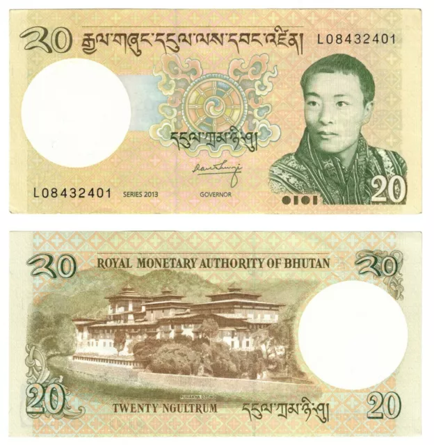 2013 Bhutan P30b 20 Ngultrum Banknote - UNC Dragons