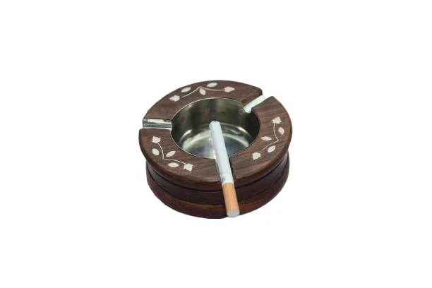 Posacenere Legno Per Sigari E Whisky - Portacenere Con Cassetto E Scomparto Accessori - Regalo Uomo