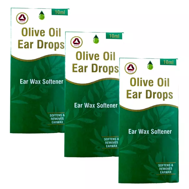 Medical Olive Oil Ear Drops 10ml x 3 - Loosen & Remove Ear Wax - Brand May Vary