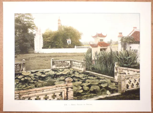 TONKIN Hanoï - la Pagode du Pinceau - Photochromie fin 19ème  gravure  Vietnam
