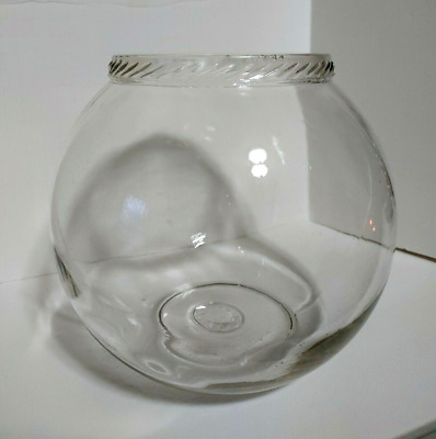 Vintage clear glass round Apothecary Globe Fish Bowl Striped Rim 1 Gallon