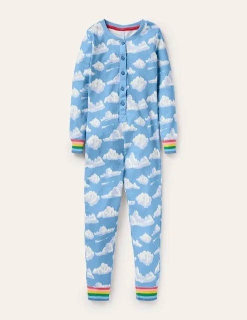MINI BODEN Snug pigiama all-in-one età 7 anni dritta blu nuvole nuovo con etichette