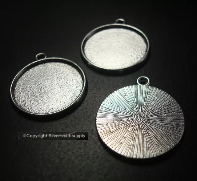Pendants 3 Bezel settings Silver plt holds 20mm cabochon bailed FPP002