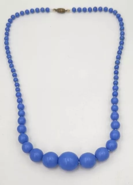 VTG CZECH  Art Deco GRADUATED Cornflower Blue GLASS  NECKLACE.