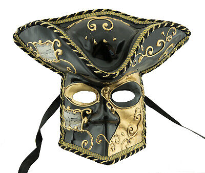 Mask Casanova from Venice Bauta Black And Golden Prom Fancy Dress Venetian 1481