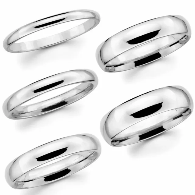 Solid 10K White Gold 2mm 3mm 4mm 5mm 6mm Comfort Fit Men Women Wedding Band Ring