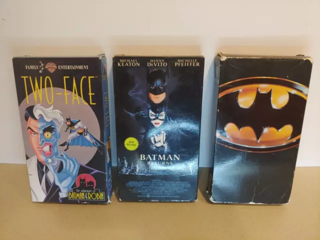 Batman VHS Lot Of 3 - Cartoon TWO FACE, BATMAN, & BATMAN RETURNS Keaton VINTAGE